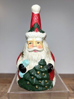 Painted Ceramic Santa Claus With Christmas Tree & Teddy Bear Design